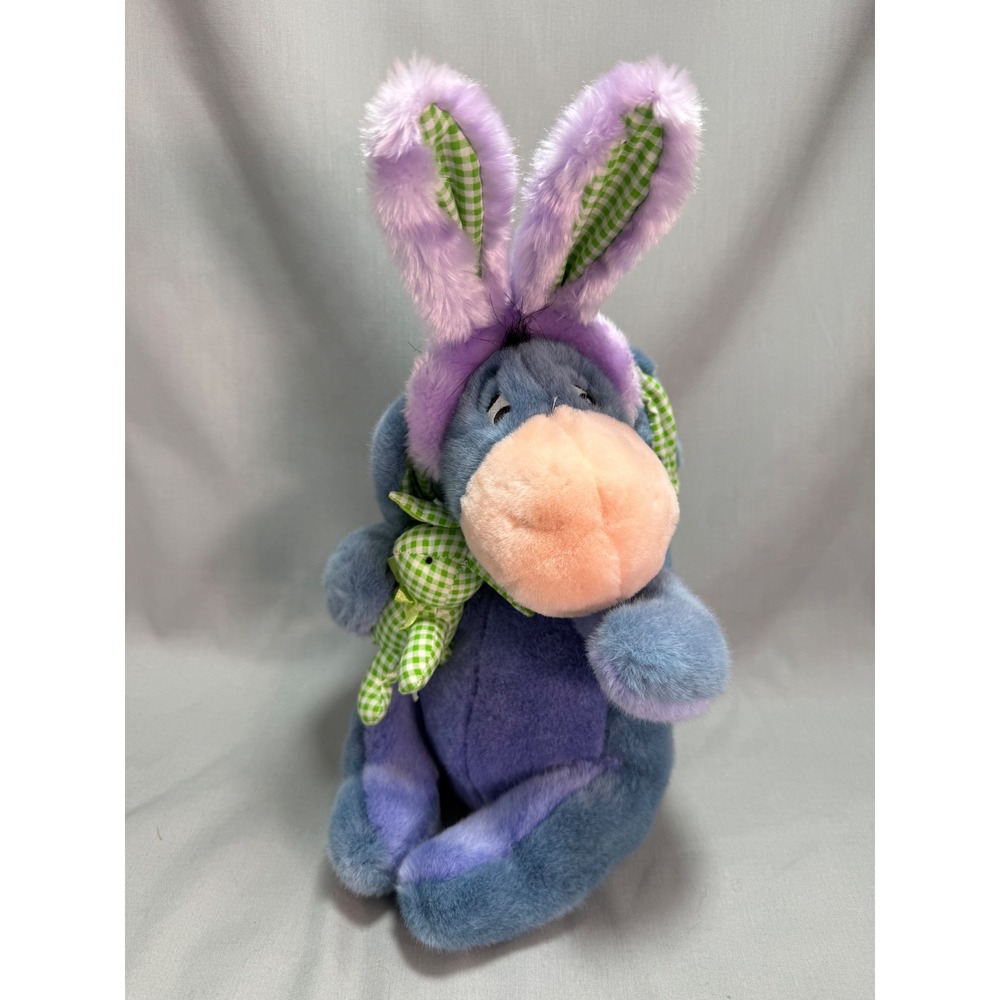 Disney Store Eeyore Easter Plush Green Gingham Bunny Ears Stuffed Bunny 11"